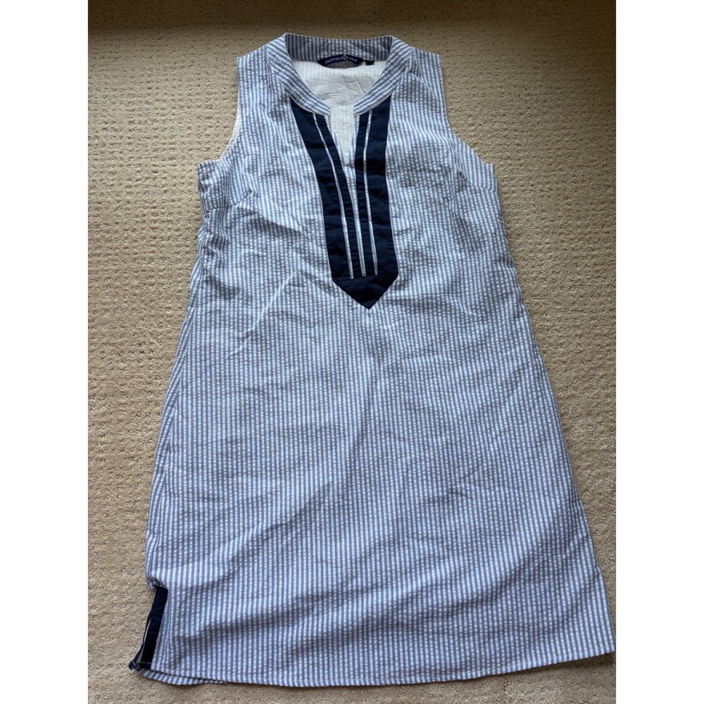 Duffield Lane Dress S Blue Seersucker Stripe Coastal Nautical Preppy Collegiate